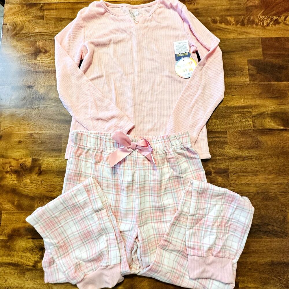 Sleep On It Pajama 2pc Girls Large 14/16 Pink Plaid 100% Polyester Long Sleeve